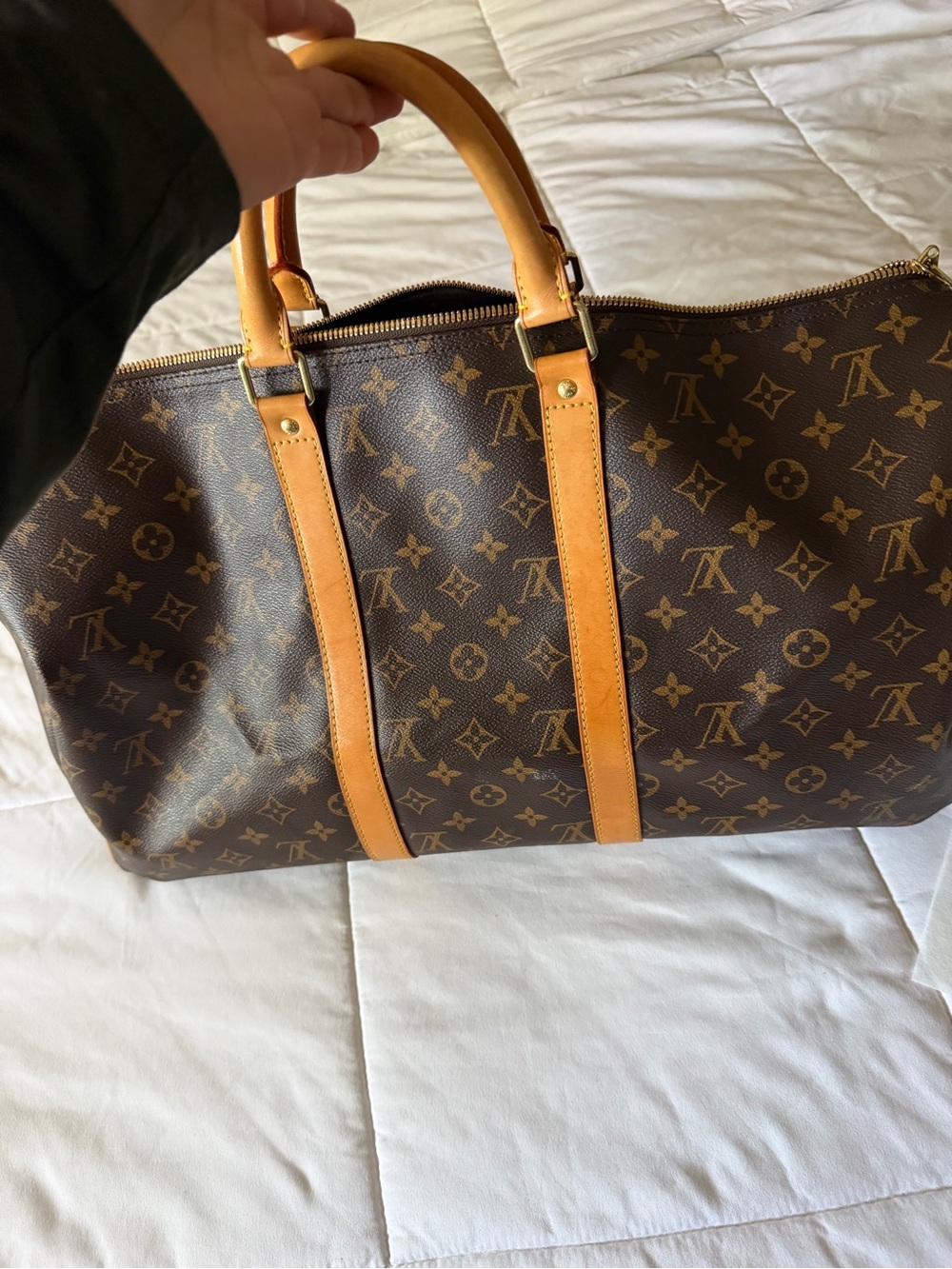 Louis Vuitton Brown Monogram Duffel with Tan Leather Trim